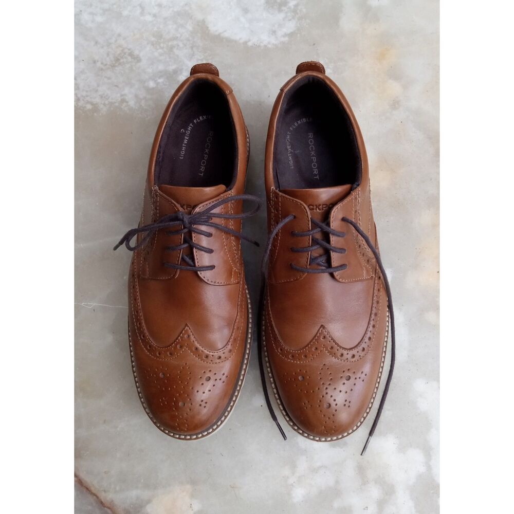 Rockport Men's Marshall Wingtip Oxford Cognac Leather Men's Size 9M